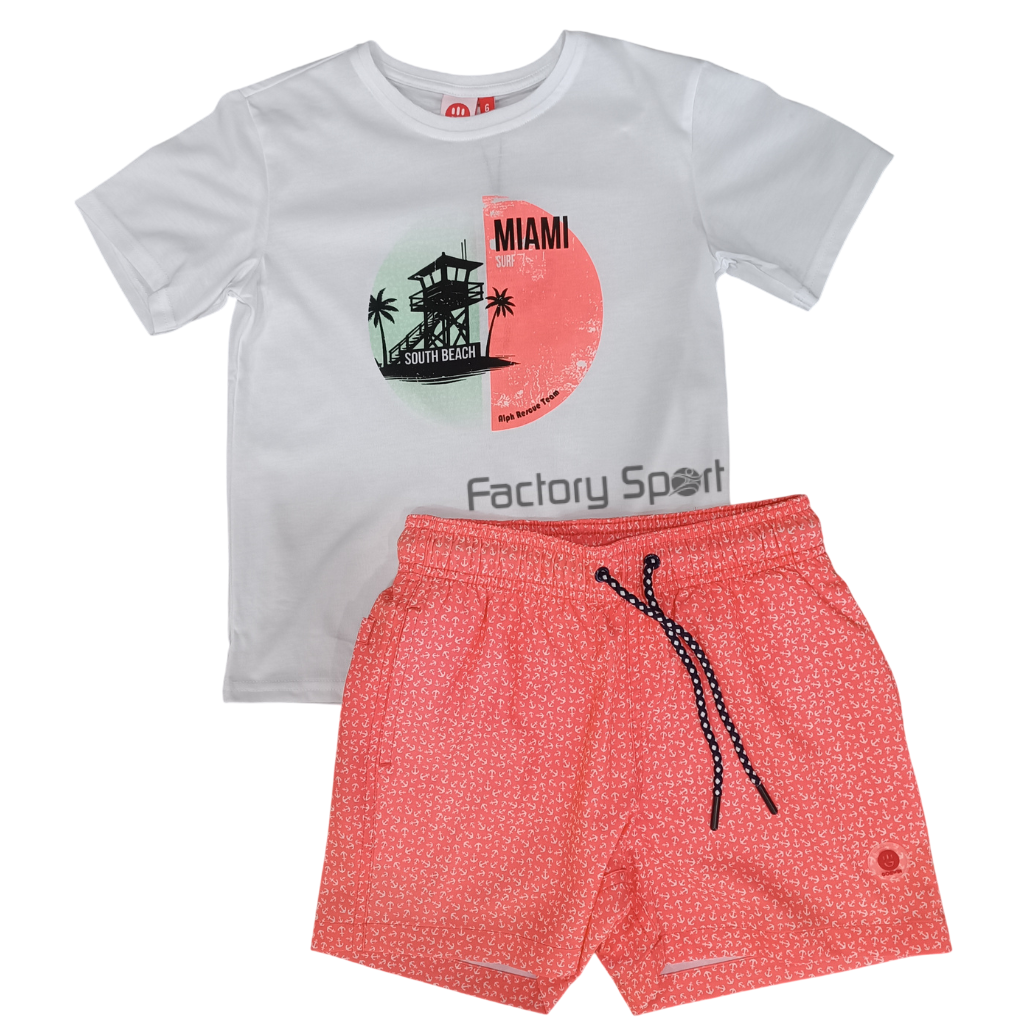 GOWIN GLAKE CONJUNTO BAÑADOR BLANCO/NARANJA FLUOR PARA NIÑO