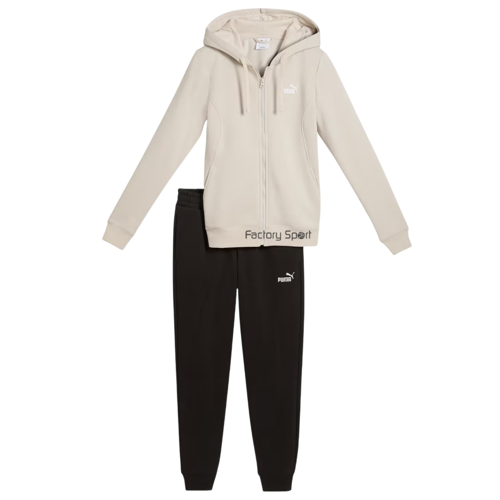 PUMA HOODED SWEAT SUIT CHANDAL ALGODON BEIGE/NEGRO PARA MUJER
